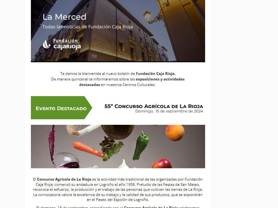 Fundación Caja Rioja Gran Vía estrena un boletín electrónico quincenal con su agenda de actividades y proyectos de la entidad